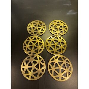 Vintage Antique Brass Set Of 6 Coasters Decorative Geometric Modern